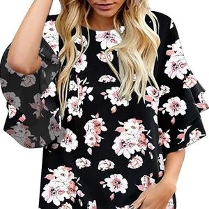 Black Floral Print Layered Sleeve Blouse XL